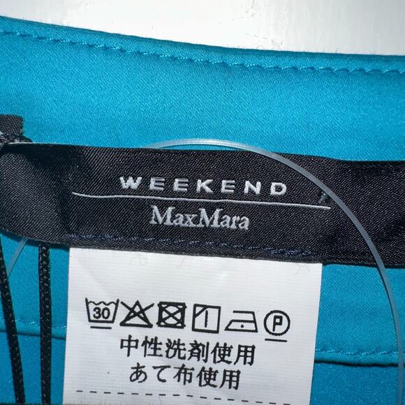 Max Mara Weekend Dress 12 Blue Vertice Side Zip Pockets Fit & Flare NWT! Classic - Picture 5 of 12